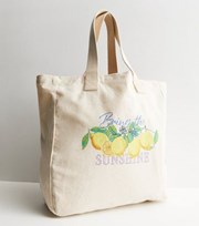 New Look Cream Bring the Sunshine Lemon Logo Canvas Large Tote Bag
